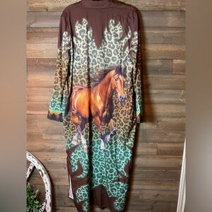 Lucky & Blessed Leopard Western Horse on Back Duster Women’s Size Large NWT
